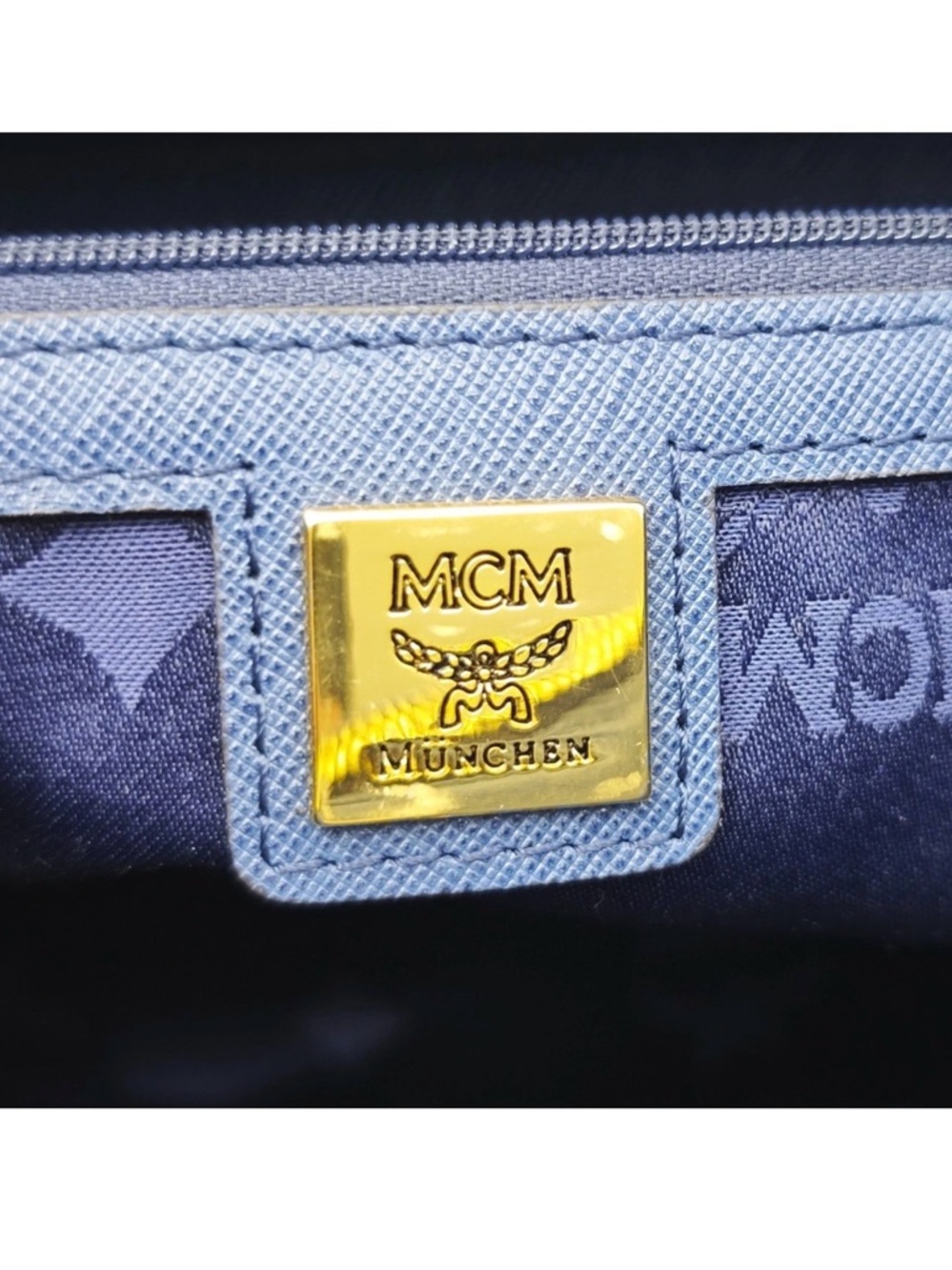 MCM Blue Leather Structured Top-Handle Satchel with Gold Hardware - Picture 8 of 10